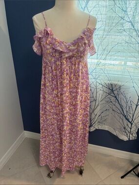 H&M Lavender Floral Ruffled Spaghetti Strap Maxi Dress